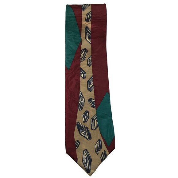 Phil Roberts New York Handmade Silk Tie Green Mauve Gold Black White Art Deco Sw - Picture 2 of 8